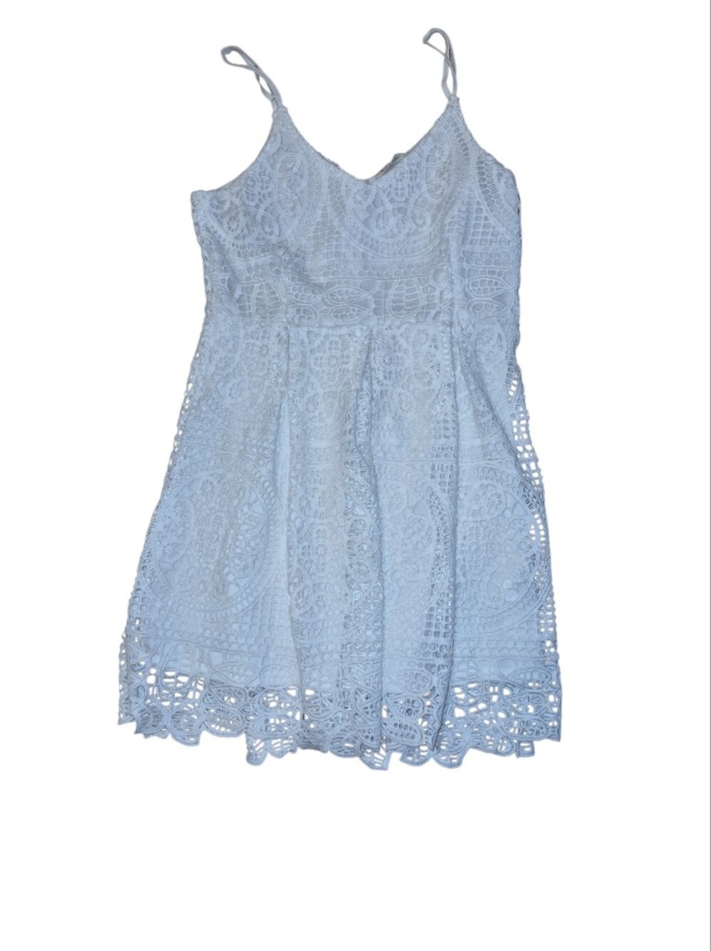 Rebellion Again White Lace Midi Dress with Spaghetti Straps